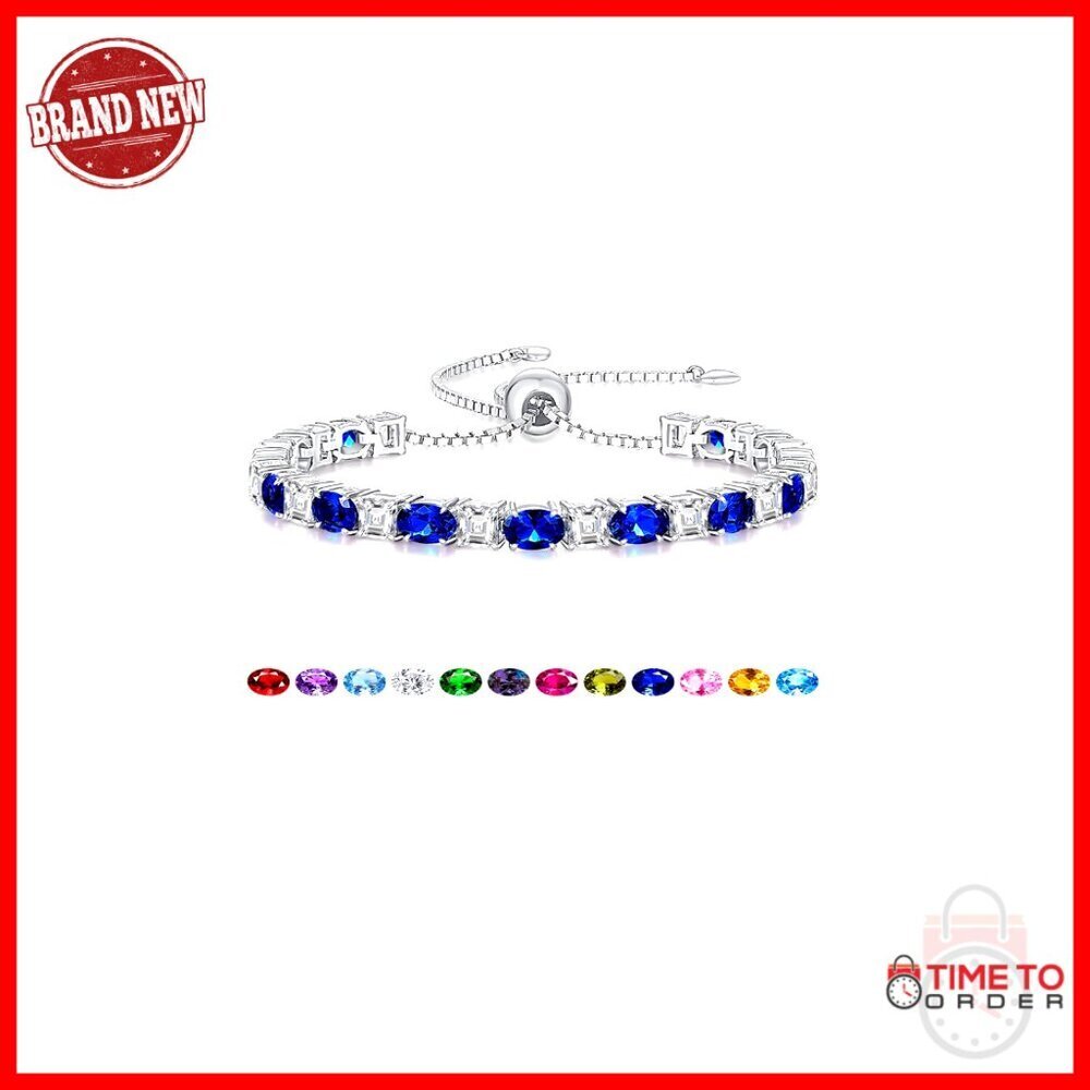 Sterling Silver Birthstone Tennis Bracelet Adjustable 6-9 Inch Hypoallergenic